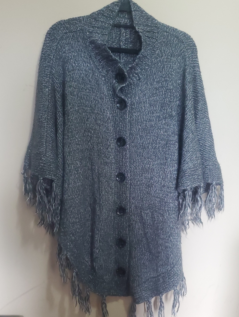 Button Front Gray Poncho Sweater Open Sides One Size